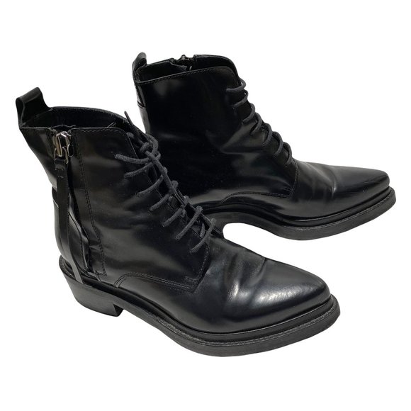 Acne Studios Linden Boots Black Leather Combat - Picture 4 of 13
